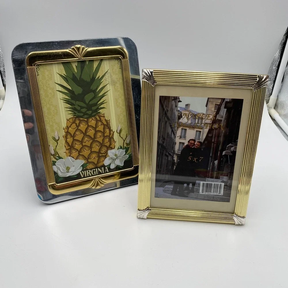 Two Tone Metal Picture Frames Set of 2 Vintage Gold Silver‎ Art Deco 5x7 Photo